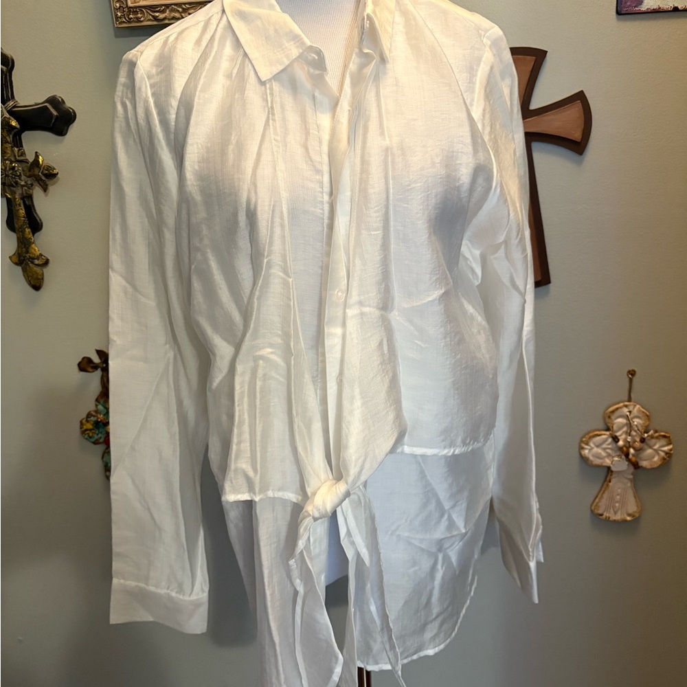 KLD White Tie-Front Button-Up Shirt